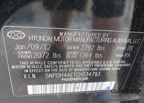 2012 Hyundai Elantra Gls from USA, damaged, VIN 5NPDH4AE1CH134793